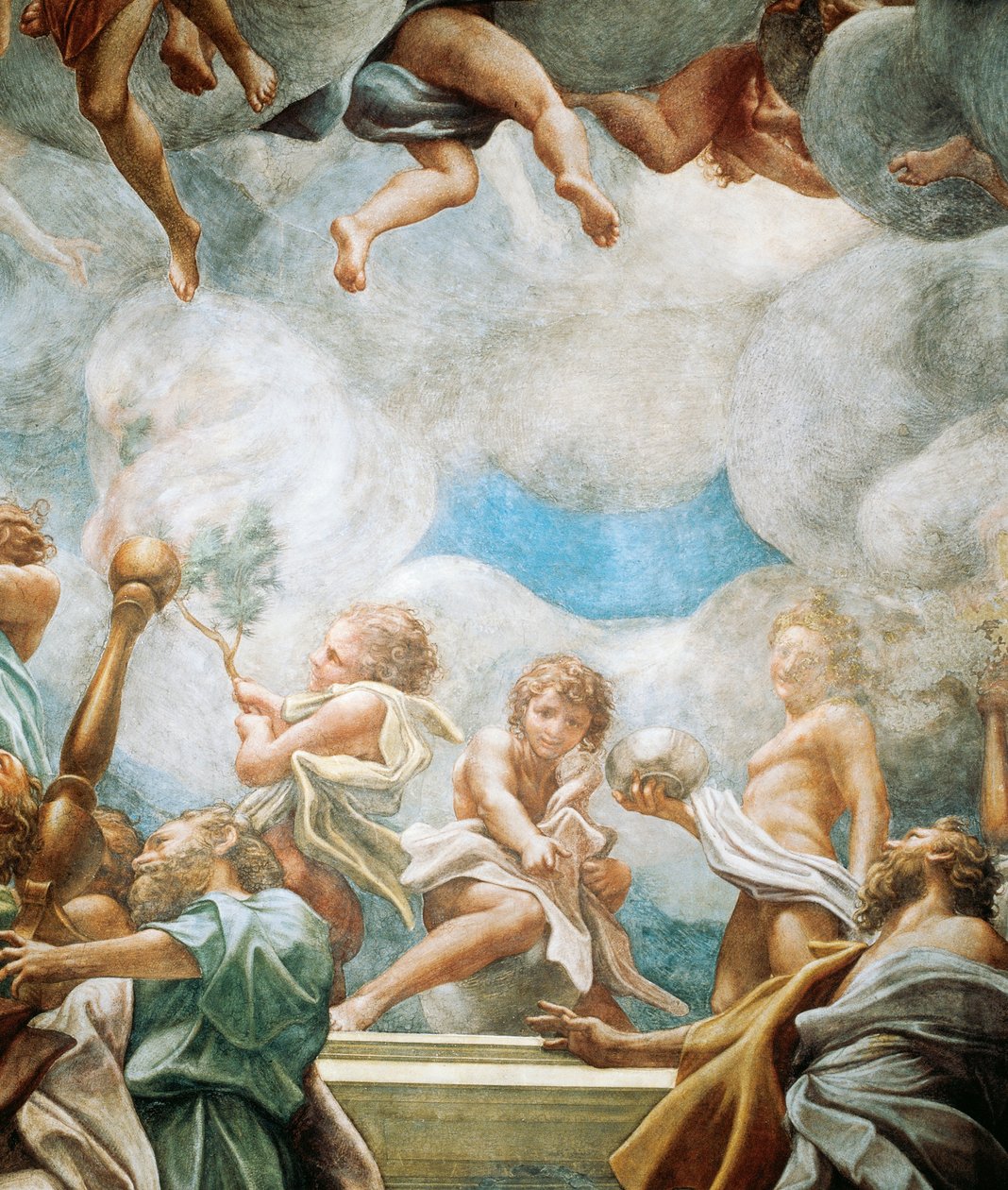 Ephebes and apostle, detail from Assumption of Virgin بواسطة (1489-1534) كوريجيو