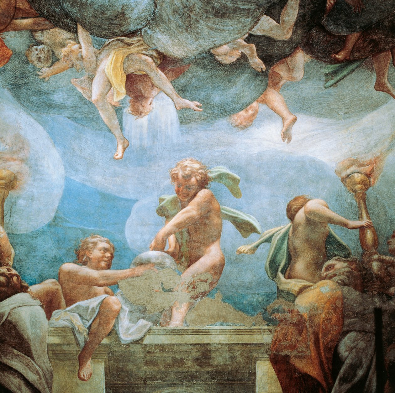 Ephebes on balcony, detail from Assumption of Virgin بواسطة (1489-1534) كوريجيو