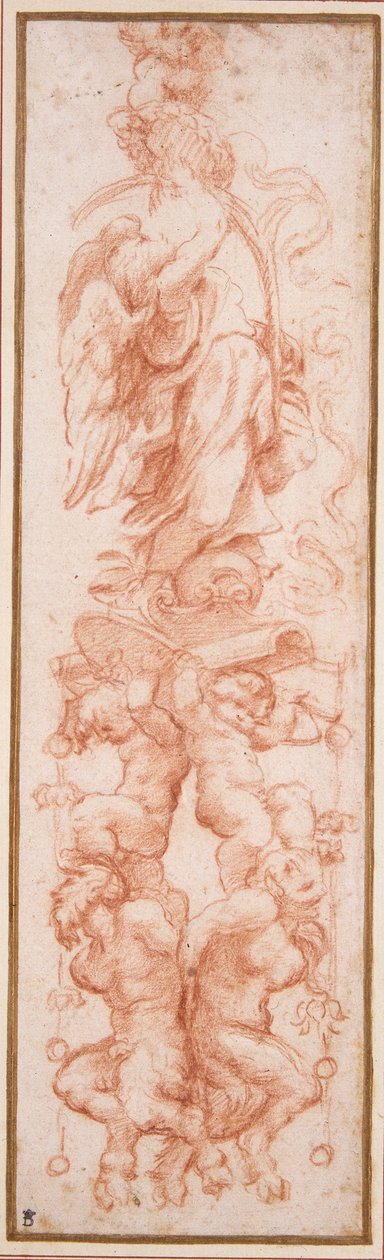 Grotesque decoration for the rib of a vault (red chalk on white paper) بواسطة (1489-1534) كوريجيو