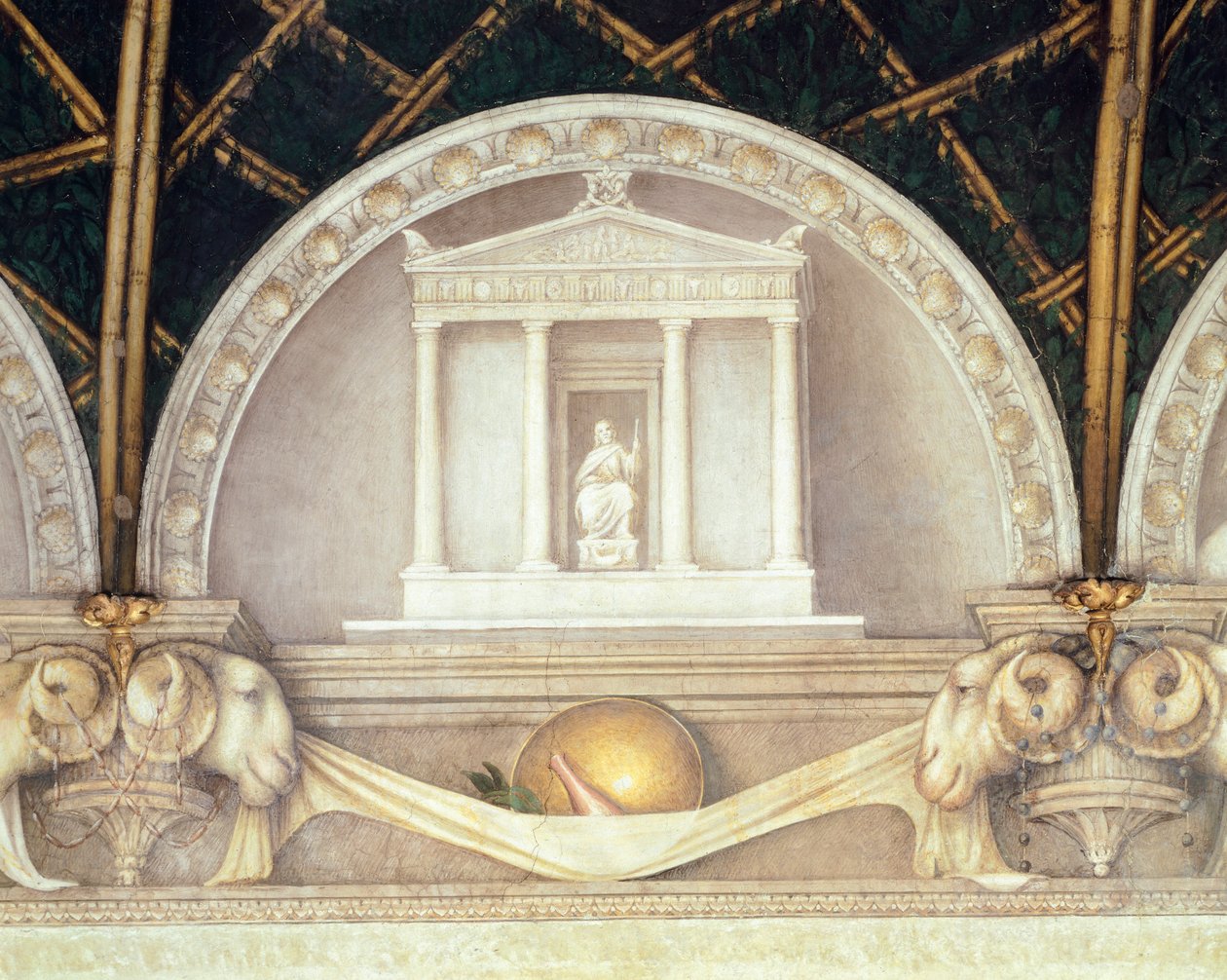 Lunette showing Temple or Jupiter, fresco by Antonio Allegri Da Correggio (1489-1534) Abbess
