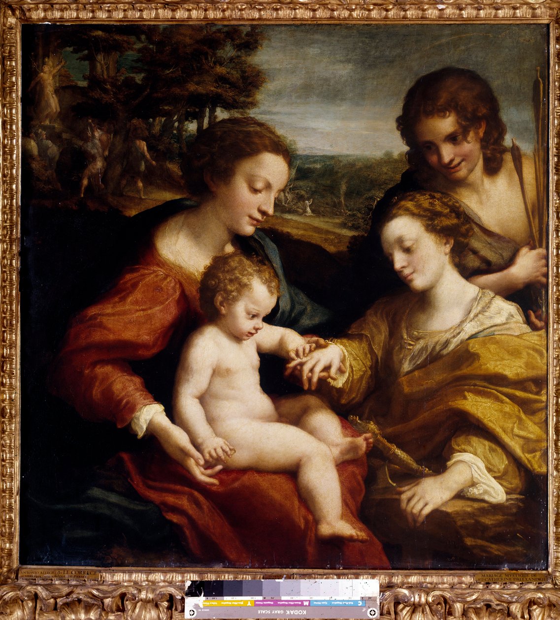 The Mystical Marriage of Saint Catherine of Alexandria with Saint Sebastian Painting by Antonio Allegri (dit Correggio or Le Correge 1489-1534) 16th century Sun. 1,05x1,02 m Paris, Musee du Louvre. بواسطة (1489-1534) كوريجيو