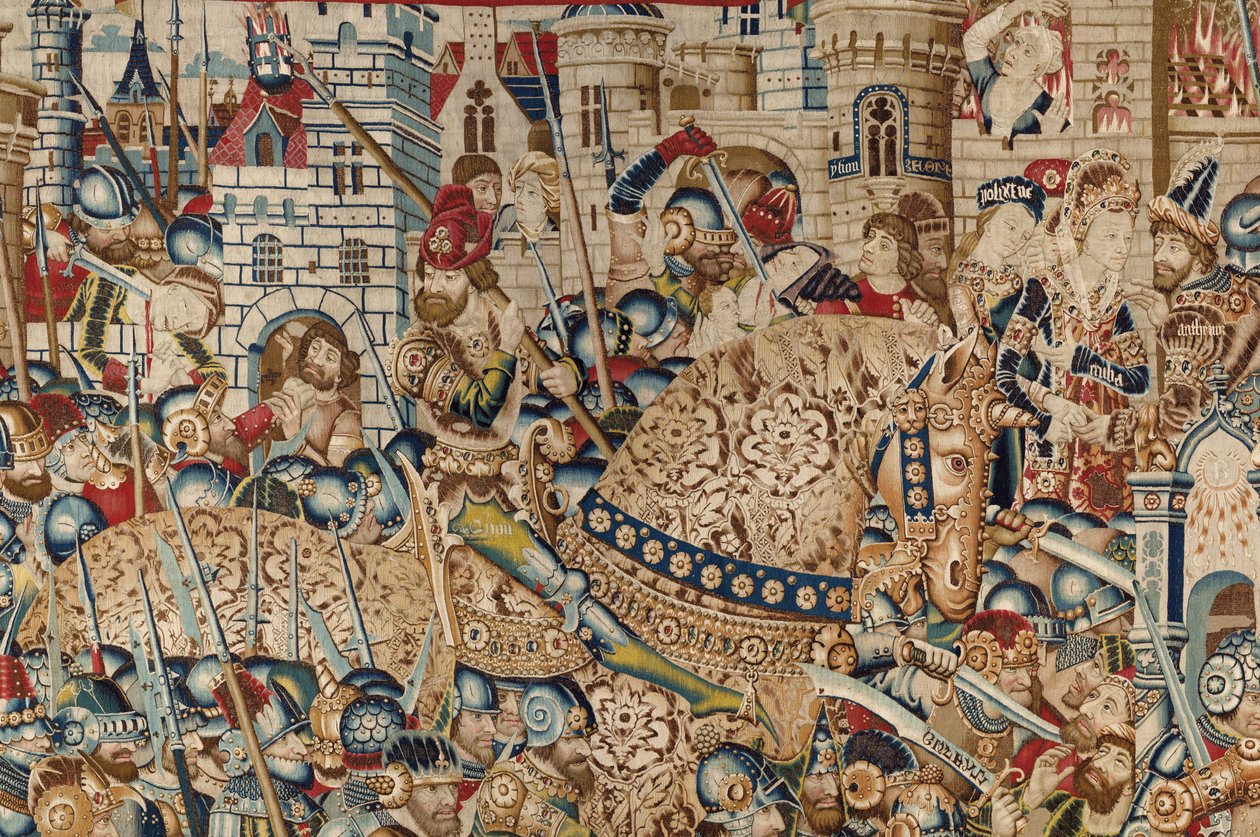 حرب طروادة: تدمير طروادة ، حوالي 1470 (نسيج) بواسطة (fl.1450-75) ماجستير في Coetivy