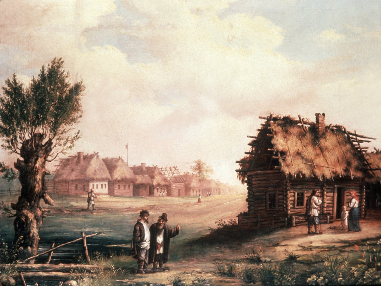 قرية فقيرة في روسيا ، 1850 ، الرسم. بواسطة غير معروف