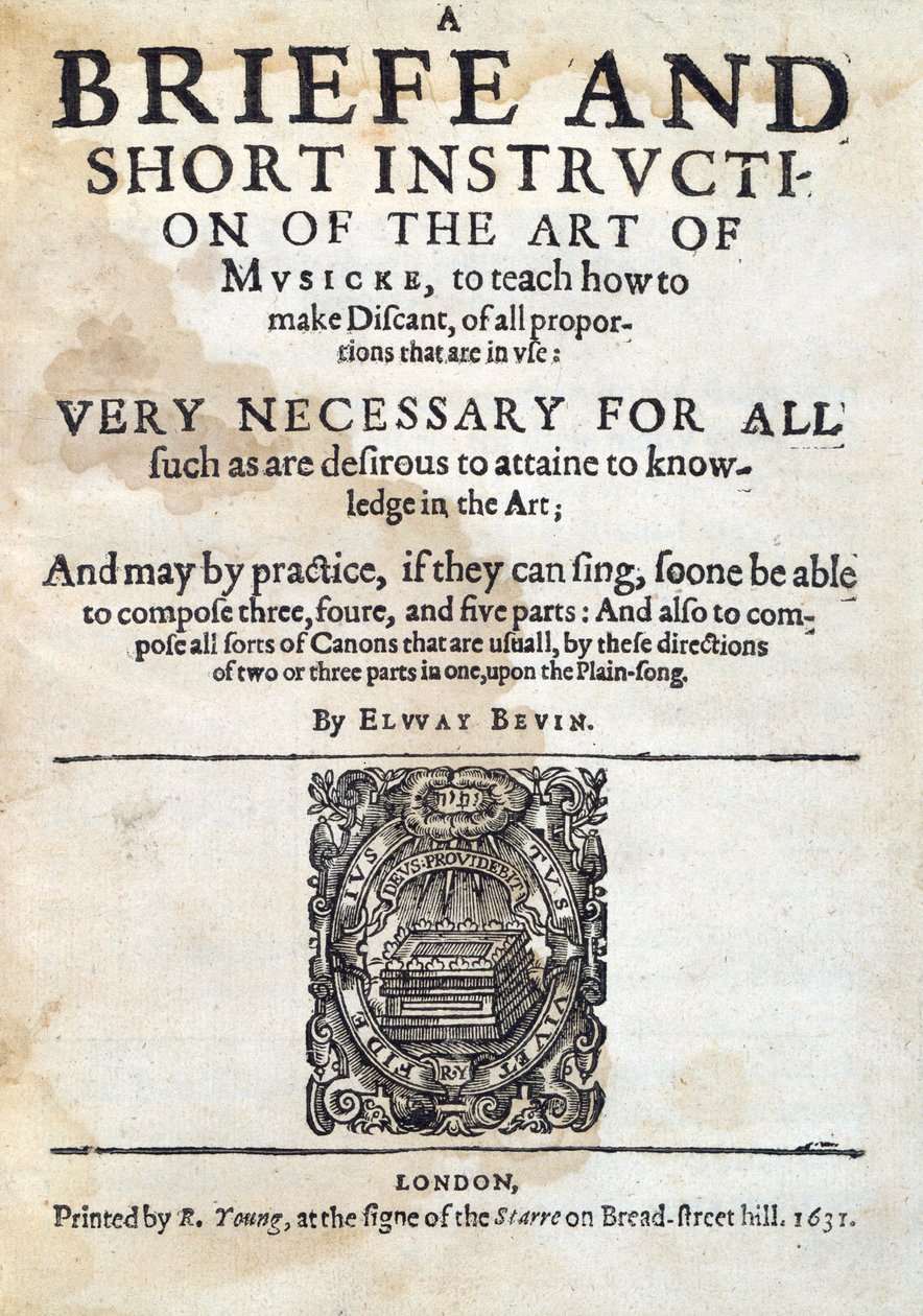 فن Musicke ، بقلم Elway Bevin 1631. بواسطة غير معروف