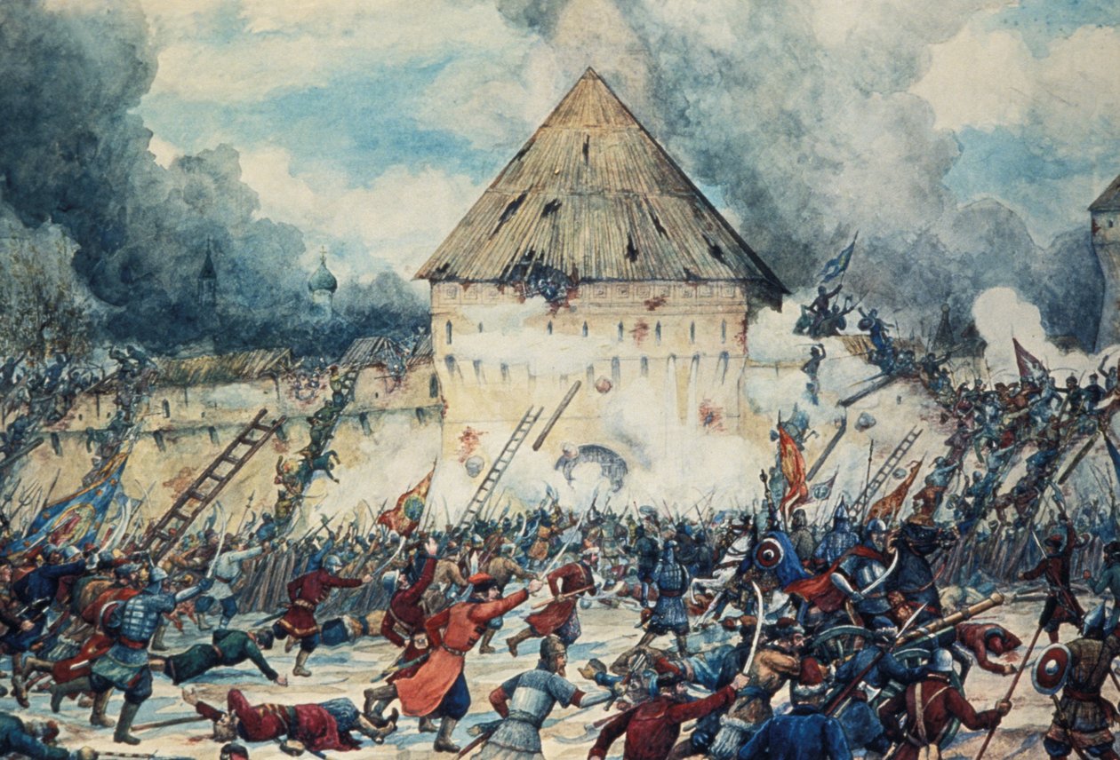 معركة مع تدخلات بولنديين عند بوابة فلاديمير في كيتاي جورود (تشاينا تاون) في موسكو ، 1612 ، ألوان مائية بواسطة G ، ليسنر. بواسطة غير معروف