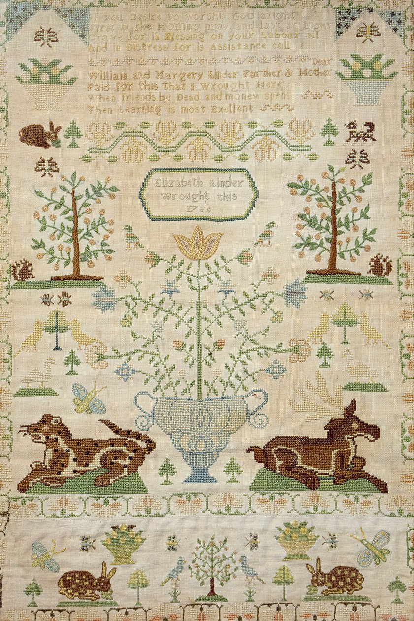أخذ عينات عبر غرزة مع صلاة ، عمل من قبل إليزابيث ليندر ، 1756 (الحرير) بواسطة غير معروف