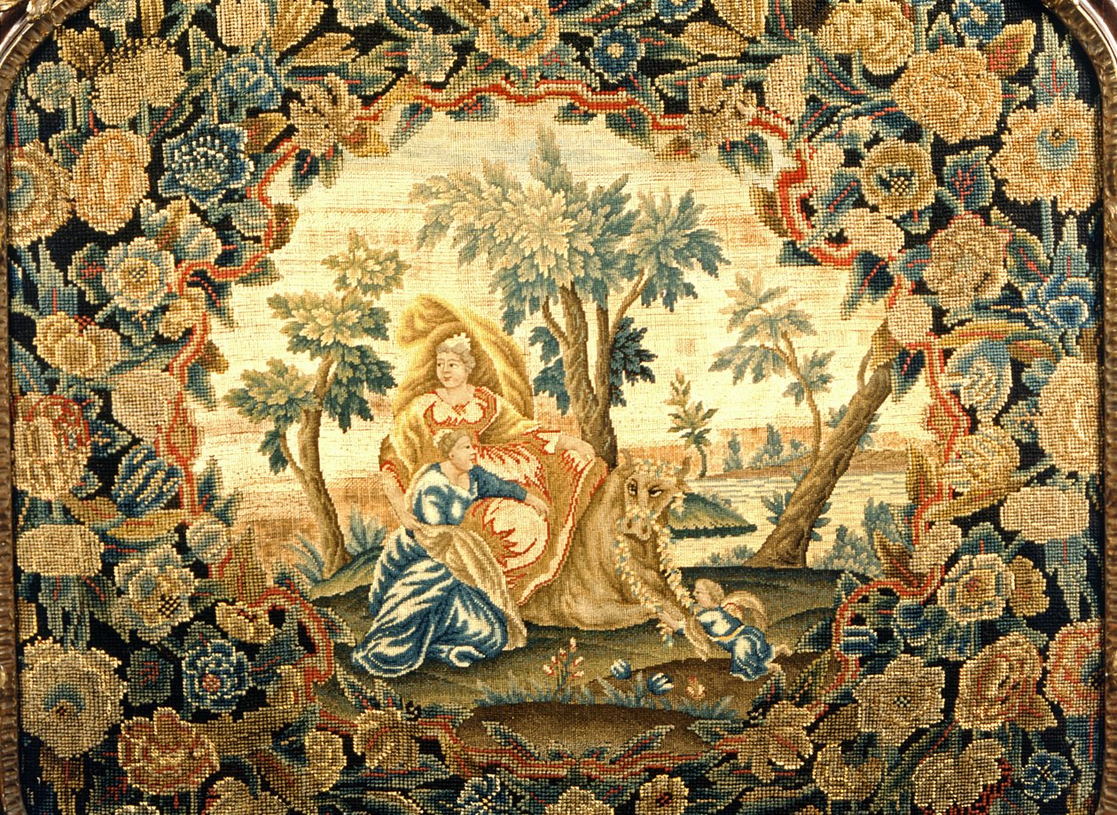 Europa and the Bull ، لقطة مقربة لشاشة نسيج في إطار خشبي من جورج الثالث ، القرن الثامن عشر (الصوف والحرير) بواسطة غير معروف