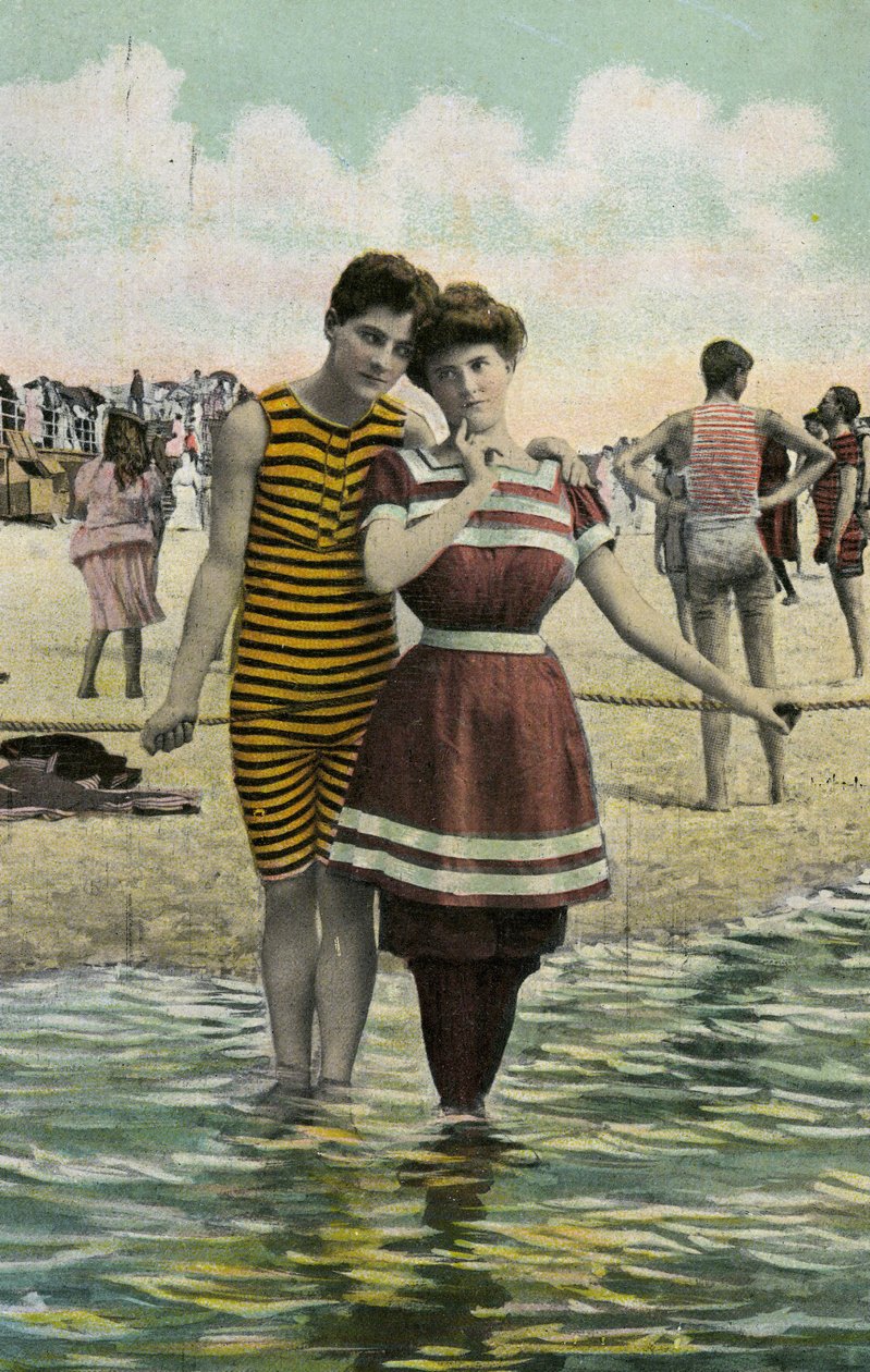 العشاق على الشاطئ c.1900 (صورة ملونة يدوياً) بواسطة غير معروف