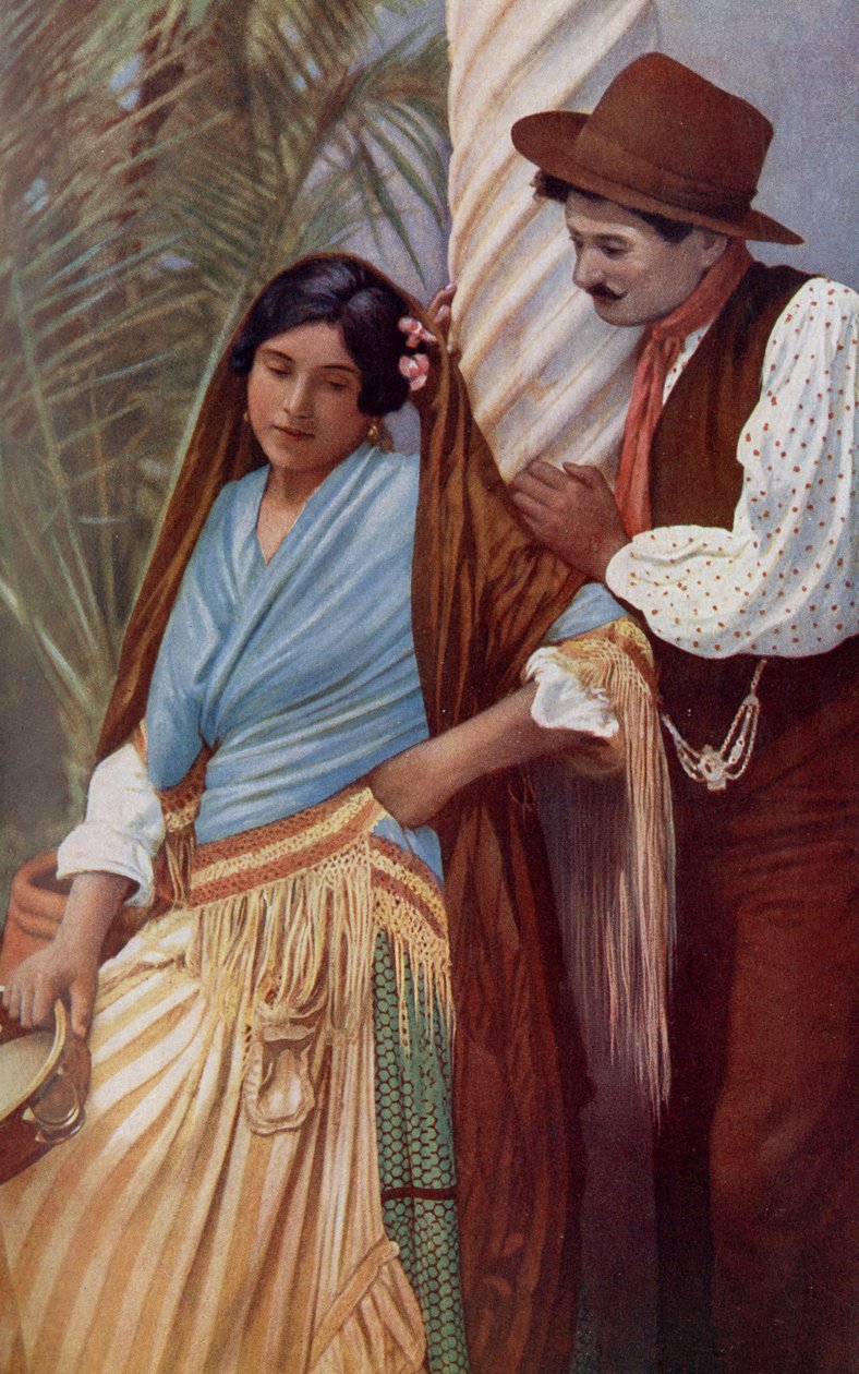 إسبانيا. زوجين شابين من الاسبانية في ملابس مميزة. 1920 بواسطة غير معروف