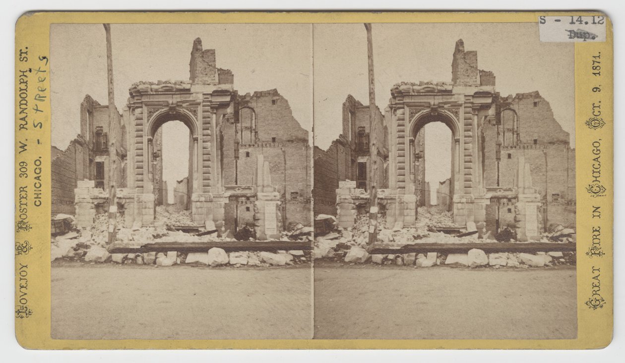 صورة مجسّمة للآثار في شارع واشنطن بعد حريق شيكاغو عام 1871 بواسطة مصور أمريكي