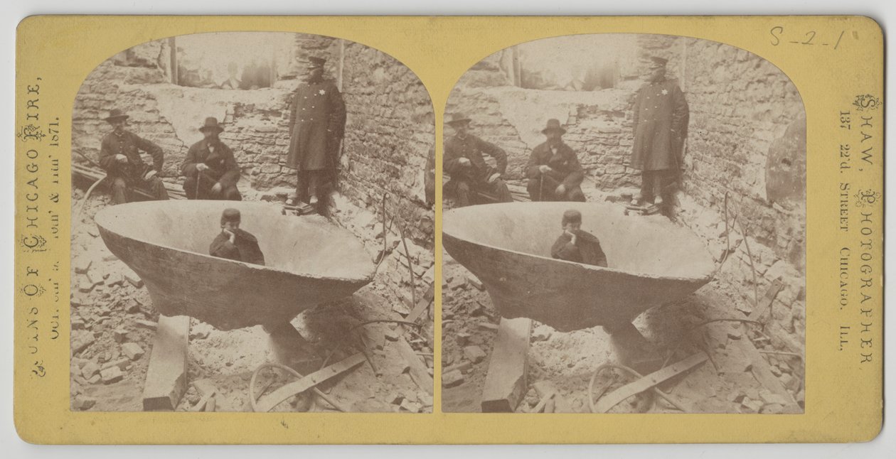 منظر مجسم لجرس المحكمة بعد حريق شيكاغو عام 1871 بواسطة مصور أمريكي
