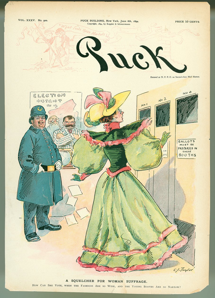 Squelcher for Women Suffrage ، غلاف مجلة Puck ، 6 يونيو 1894 بواسطة المدرسة الأمريكية