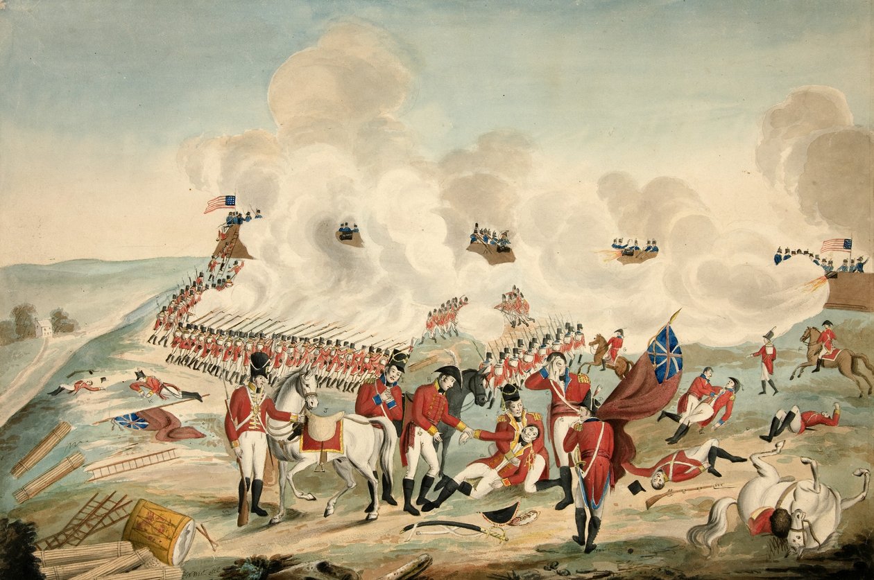 معركة نيو أورليانز وموت اللواء باكنهام في 8 يناير 1815 ، حانة. 1815 بواسطة المدرسة الأمريكية