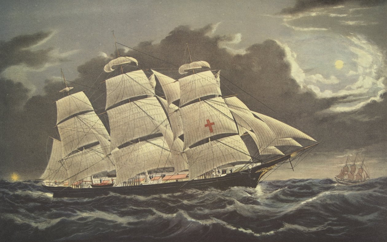 Clipper Ship Dreadnought- قبالة Tuskar Light ، حانة. 1856 ، كورير وإيفز بواسطة المدرسة الأمريكية