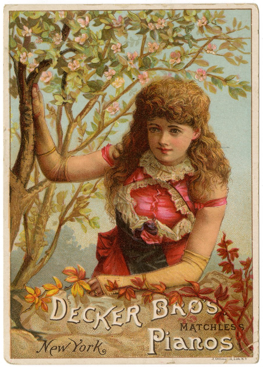 Decker Bros. Matchless Pianos، New York [trade card recto] (color litho [trade card]) بواسطة المدرسة الأمريكية