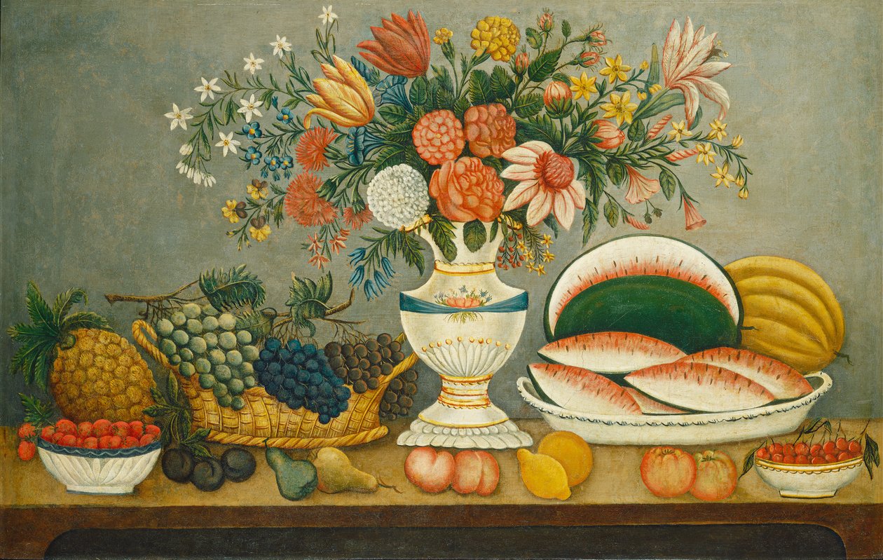 الفاكهة والزهور ، c.1850 بواسطة المدرسة الأمريكية