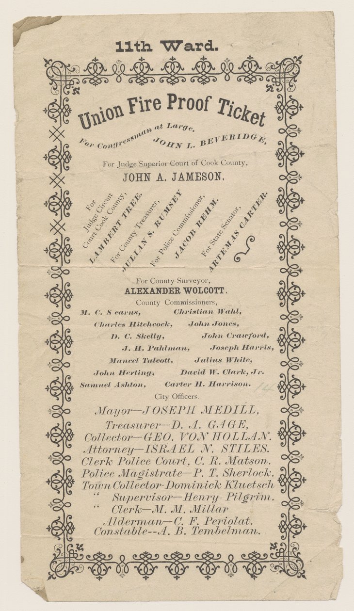 Handbill of 11th Ward Union Fire Proof Ticket ، شيكاغو ، 1871 بواسطة المدرسة الأمريكية