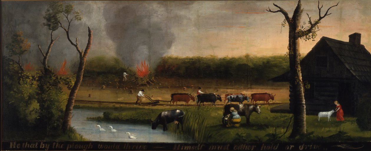 من الذي من خلال المحراث سوف يزدهر؟ يجب عليه إما أن يمسك أو يقود ، c.1825-50 بواسطة المدرسة الأمريكية