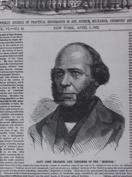 جون إريكسون (1806-1862) في مجلة The Scientific American ، 5 أبريل 1862 بواسطة المدرسة الأمريكية
