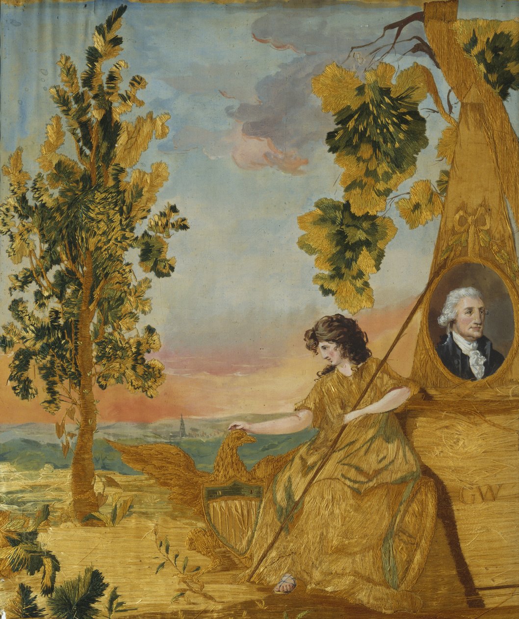 صورة تذكارية مطرزة ، ج. 1805-1815 (حرير ، كتان ، وجواش) بواسطة المدرسة الأمريكية