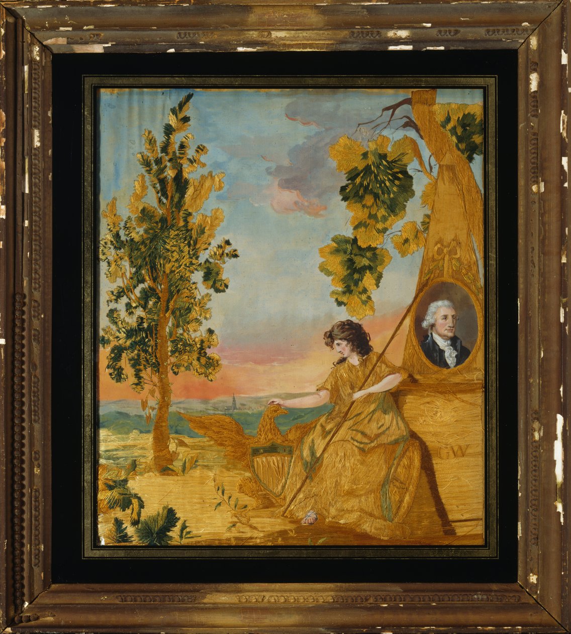 صورة تذكارية مطرزة ، c.1805-15 (حرير ، كتان ومرحاض) بواسطة المدرسة الأمريكية