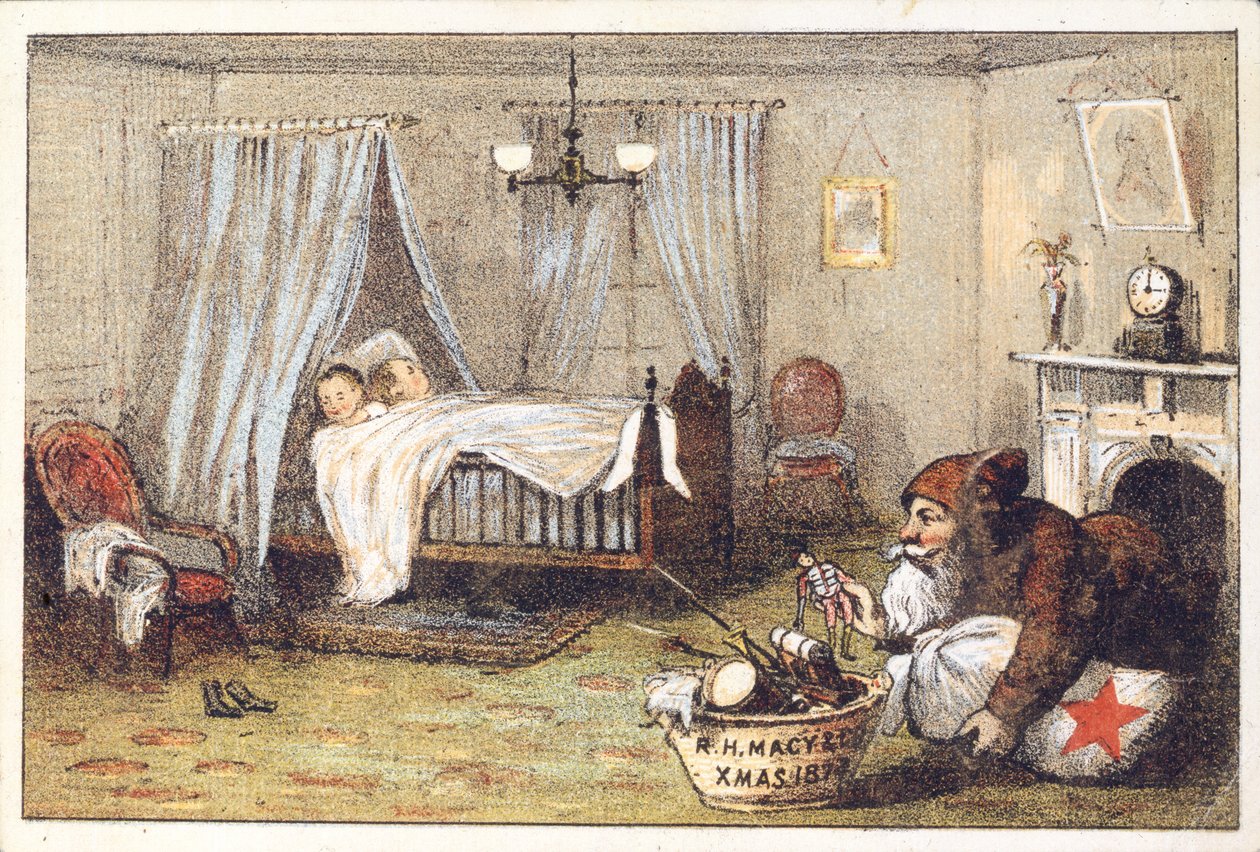 RH Macy & Co.، Xmas 1874، 1872 (طباعة حجرية [بطاقة تجارية]) بواسطة المدرسة الأمريكية