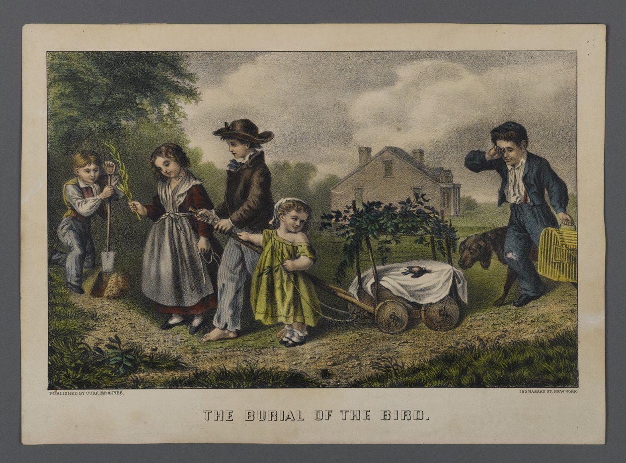 دفن الطيور ، الذي نشرته Currier & Ives ، نيويورك (ليثو ملون يدويًا) بواسطة المدرسة الأمريكية
