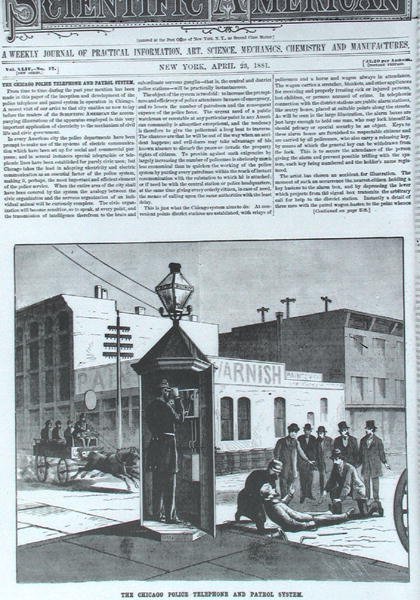 ال نظام شرطة ودوريات شرطة شيكاغو ، من Scientific American في 23 أبريل 1881 بواسطة المدرسة الأمريكية