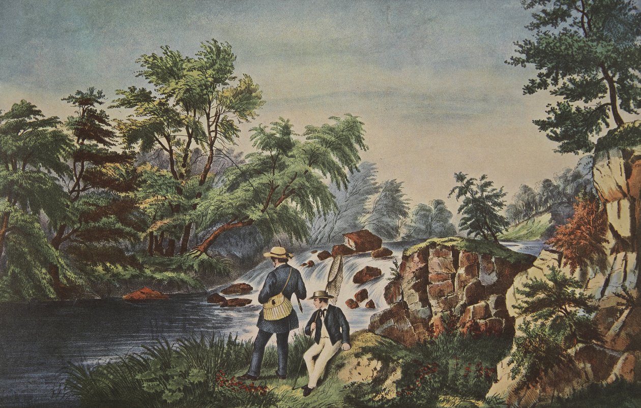 The Trout Stream ، Currier & Ives ، حانة. 1852 بواسطة المدرسة الأمريكية
