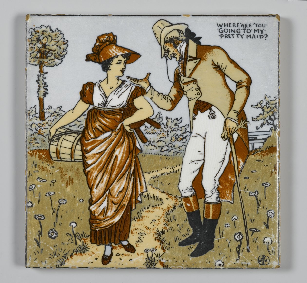 بلاط مصنوع من شركة Walter T. Crane Wheeling Pottery ، ويلينغ ، فيرجينيا الغربية ، c.1890 (خزف مزجج مطبوع متعدد الألوان ، خزف مطبوع) بواسطة المدرسة الأمريكية