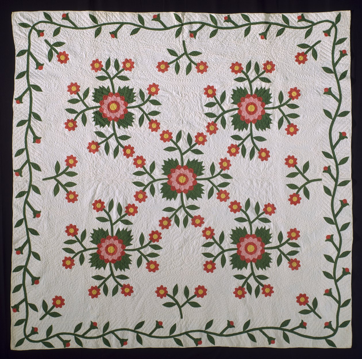 Whig Rose لحاف مزخرف على السطح ، c.1850-75 (قطن) بواسطة المدرسة الأمريكية