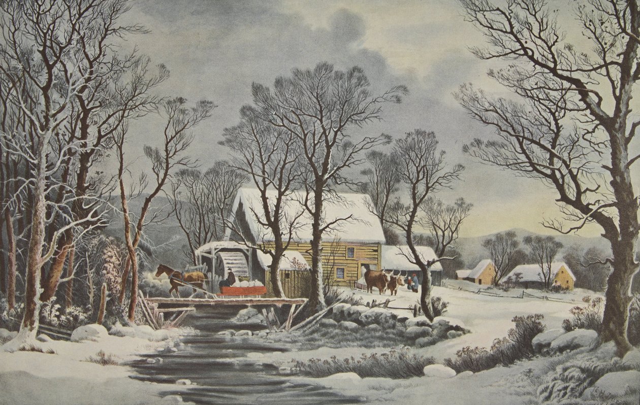 الشتاء في البلد - The Old Grist Mill ، حانة. 1864 ، كورير وإيفز بواسطة المدرسة الأمريكية