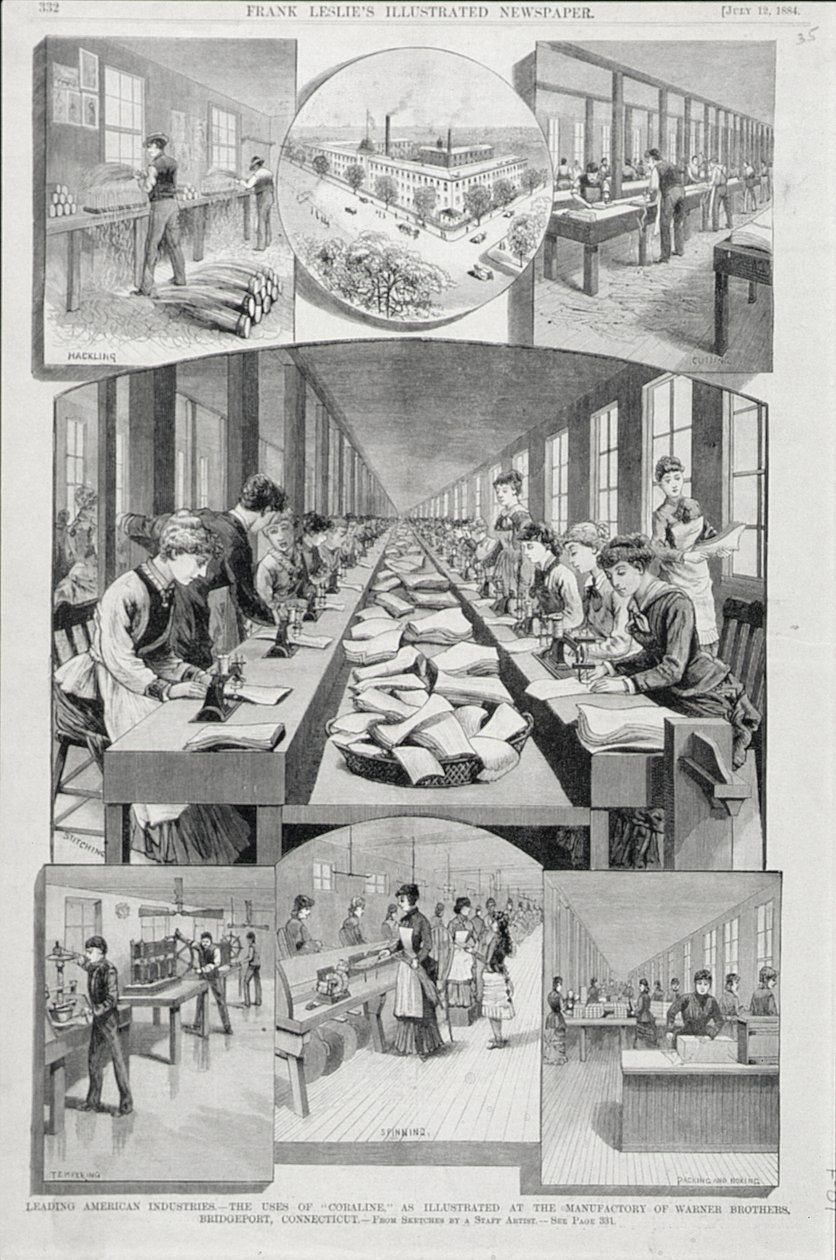 نساء يصنعن الكورسيهات ، 1884 بواسطة المدرسة الأمريكية