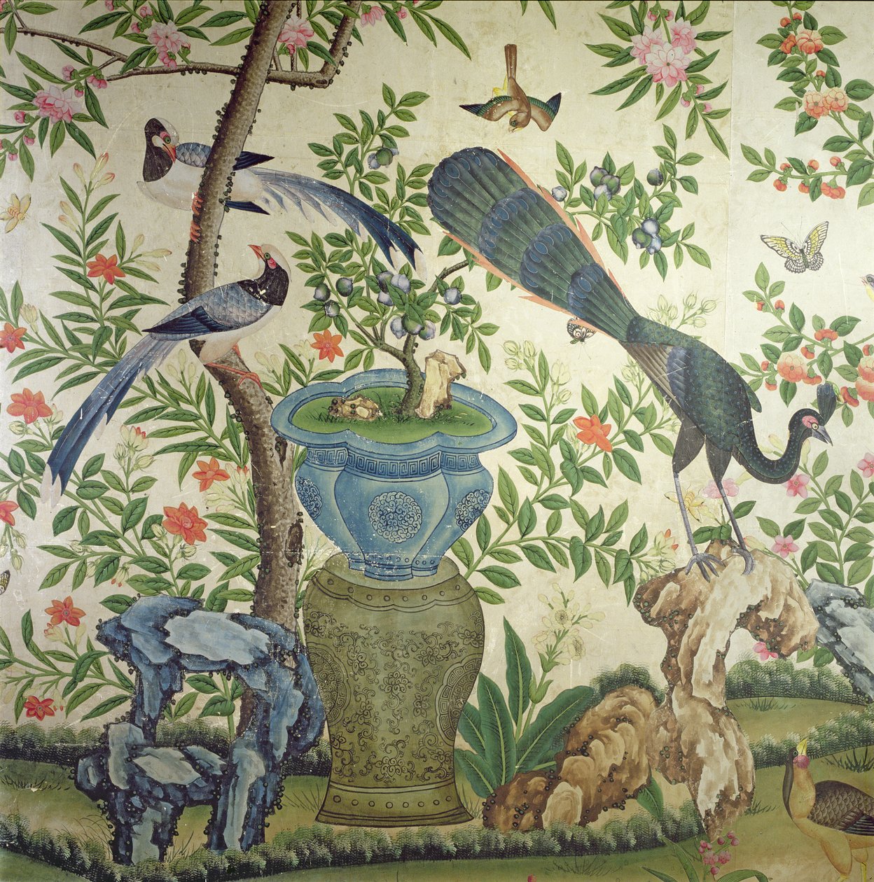 خلفية الطيور ، c.1840 بواسطة المدرسة الصينية