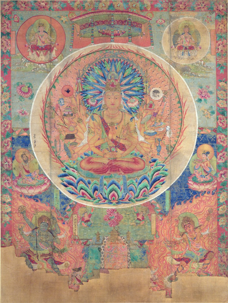 Ch.xxvviii.006 ماندالا من Sahasrabhuja Avalokitesvara ، Tunhuang (طلاء قماش على الحرير) بواسطة المدرسة الصينية