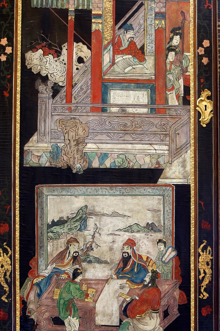 ألواح Coromandel Lacquerwood من الصين ، التفاصيل ، c.1730 بواسطة المدرسة الصينية