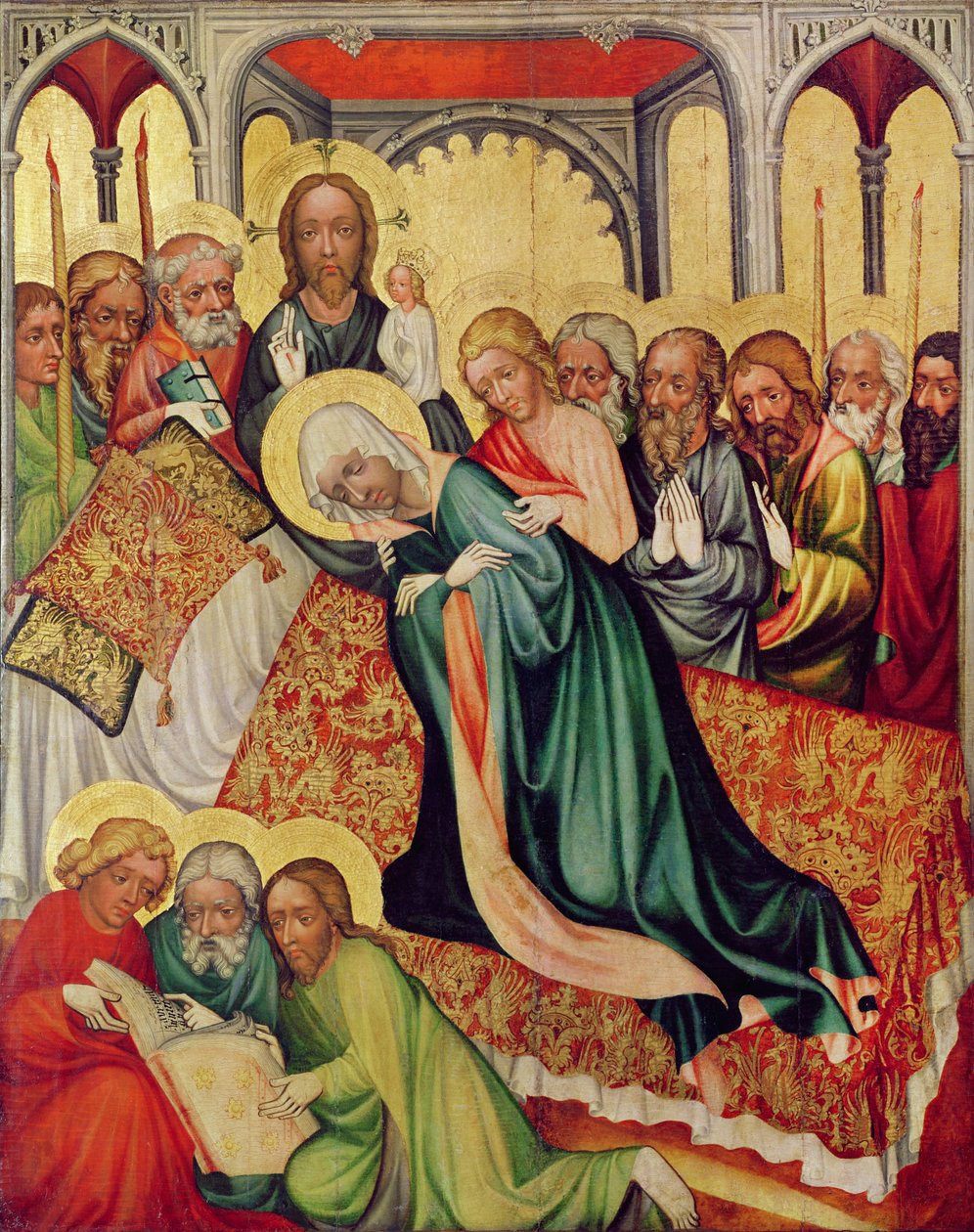وفاة العذراء ، c.1400-10 (درجة الحرارة على اللوحة) (تفاصيل 404564) بواسطة المدرسة التشيكية