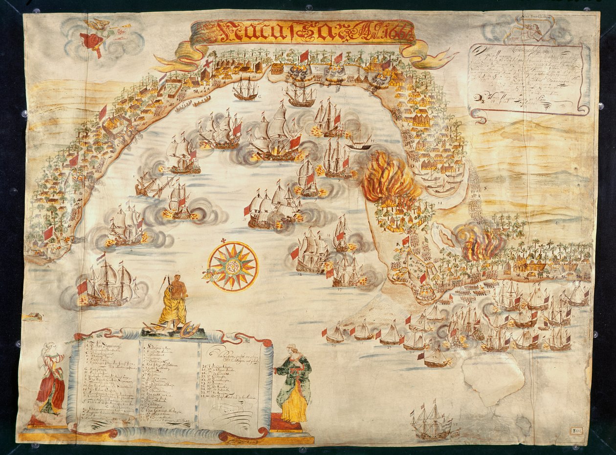 مدينة ماكاسار ، التي استولى عليها البرتغاليون واستولى عليها الهولنديون عام 1660 بواسطة المدرسة الهولندية