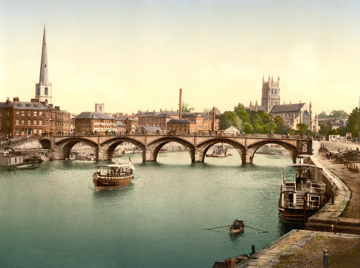 جسر ووستر ، ووستر ، حانة. c.1890-1900 (الطباعة الحجرية الملونة) بواسطة مصور انجليزى