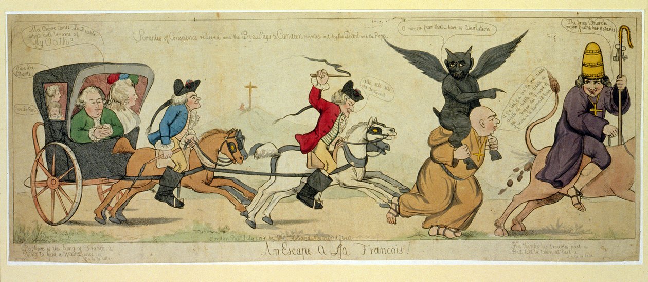 هروب à la Francois ، حانة. لندن 1791 (نقش يدوي) بواسطة مدرسة اللغة الإنجليزية
