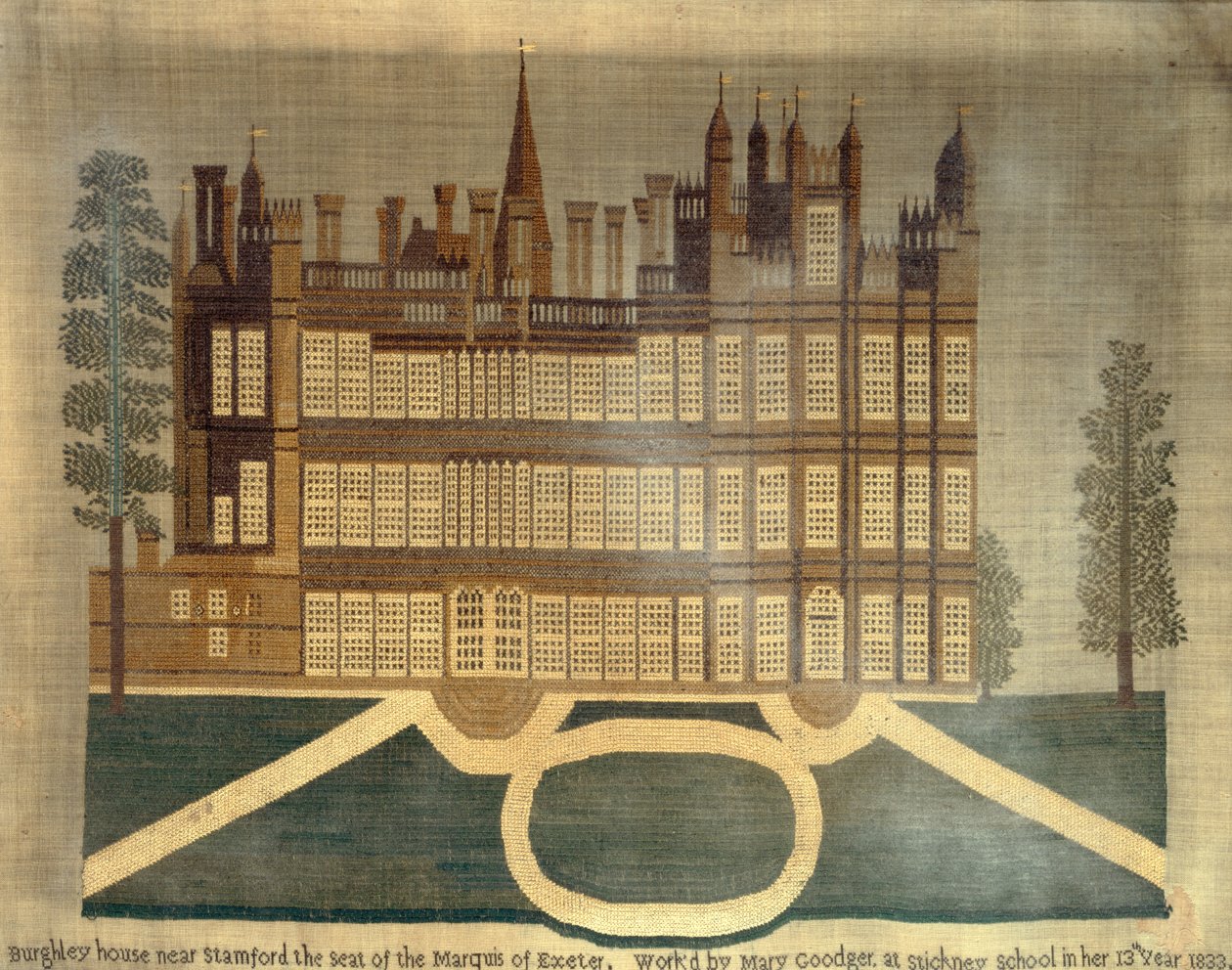 Burghley House بالقرب من ستامفورد ، 1833 (عبر غرزة على الكتان) بواسطة مدرسة اللغة الإنجليزية