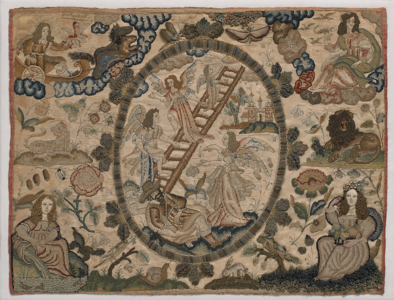 سلم جاكوبز ، تطريز حريري مرتفع ، c.1660 (تطريز حريري) بواسطة مدرسة اللغة الإنجليزية