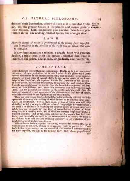 القانون الثاني ، من المجلد الأول للمبادئ الرياضية للفلسفة الطبيعية بقلم السير إسحاق نيوتن (1642-1727) 1777 (انظر 136314) بواسطة مدرسة اللغة الإنجليزية