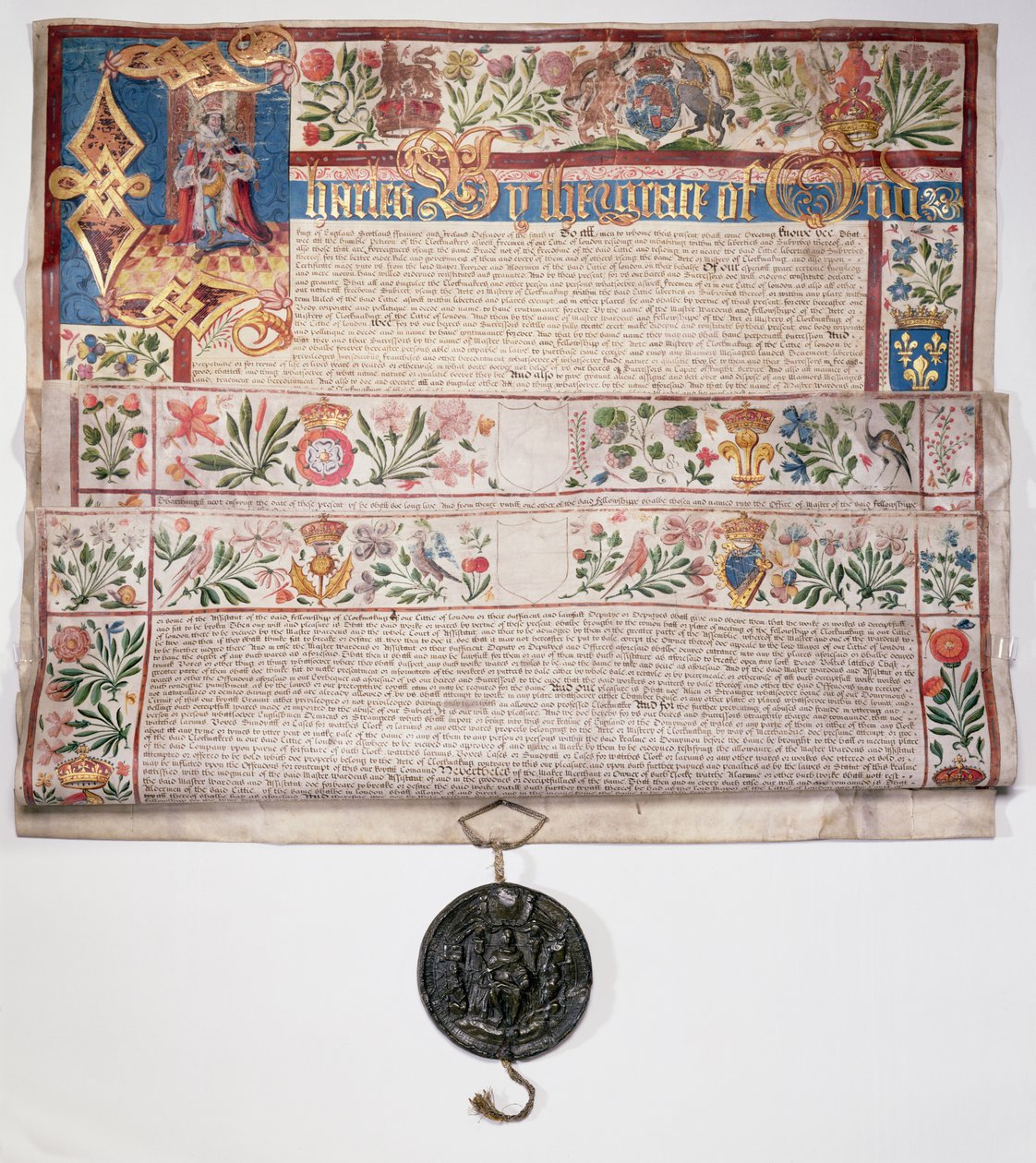 السيدة 6430 ميثاق صانعو الساعات ، منحه الملك تشارلز الأول في 22 أغسطس 1631 بواسطة مدرسة اللغة الإنجليزية
