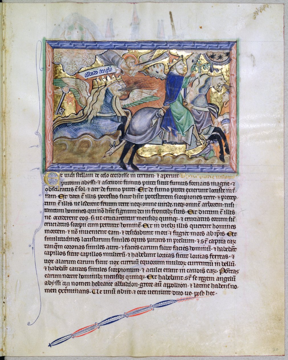 السيدة LA 139-Lisboa fol.20 Exterminans ، ملك الجراد ، يرتفع من الحفرة ، من نهاية العالم Gulbenkian ، c.1265-70 بواسطة مدرسة اللغة الإنجليزية