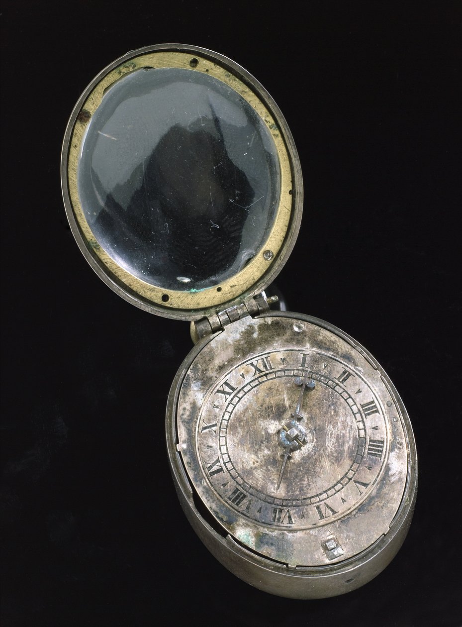 ساعة Oval Puritan ، c.1650 (فضي) (انظر أيضًا 259584) بواسطة مدرسة اللغة الإنجليزية