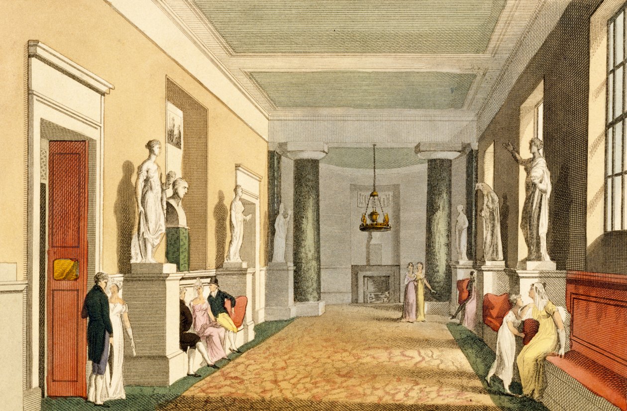 صالون إلى الصناديق الخاصة ، مسرح كوفنت جاردن ، من Ackermanns Microcosm of London ، 1810 (aquatint) بواسطة مدرسة اللغة الإنجليزية