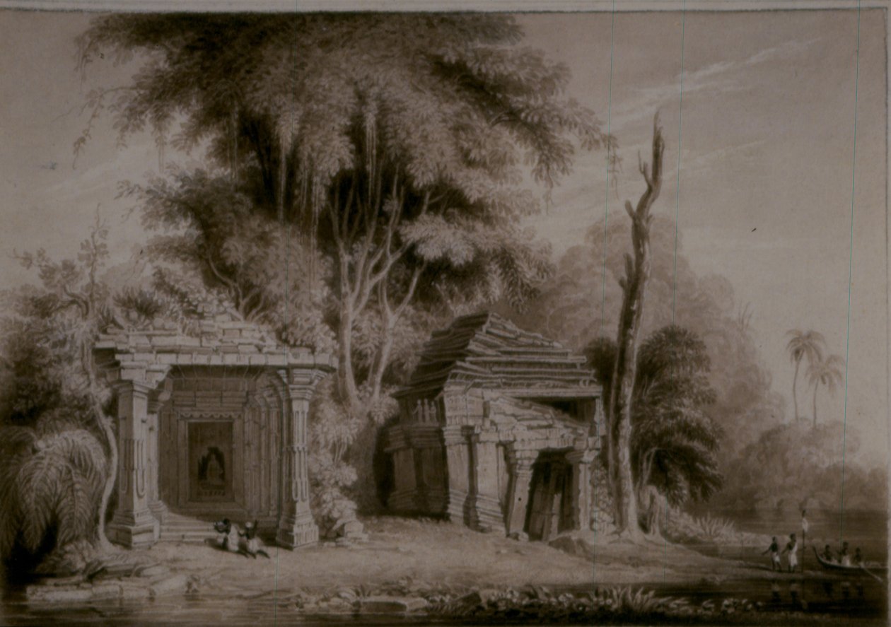 معابد Gunga Bheou (بني داكن على البطاقة) بواسطة مدرسة اللغة الإنجليزية