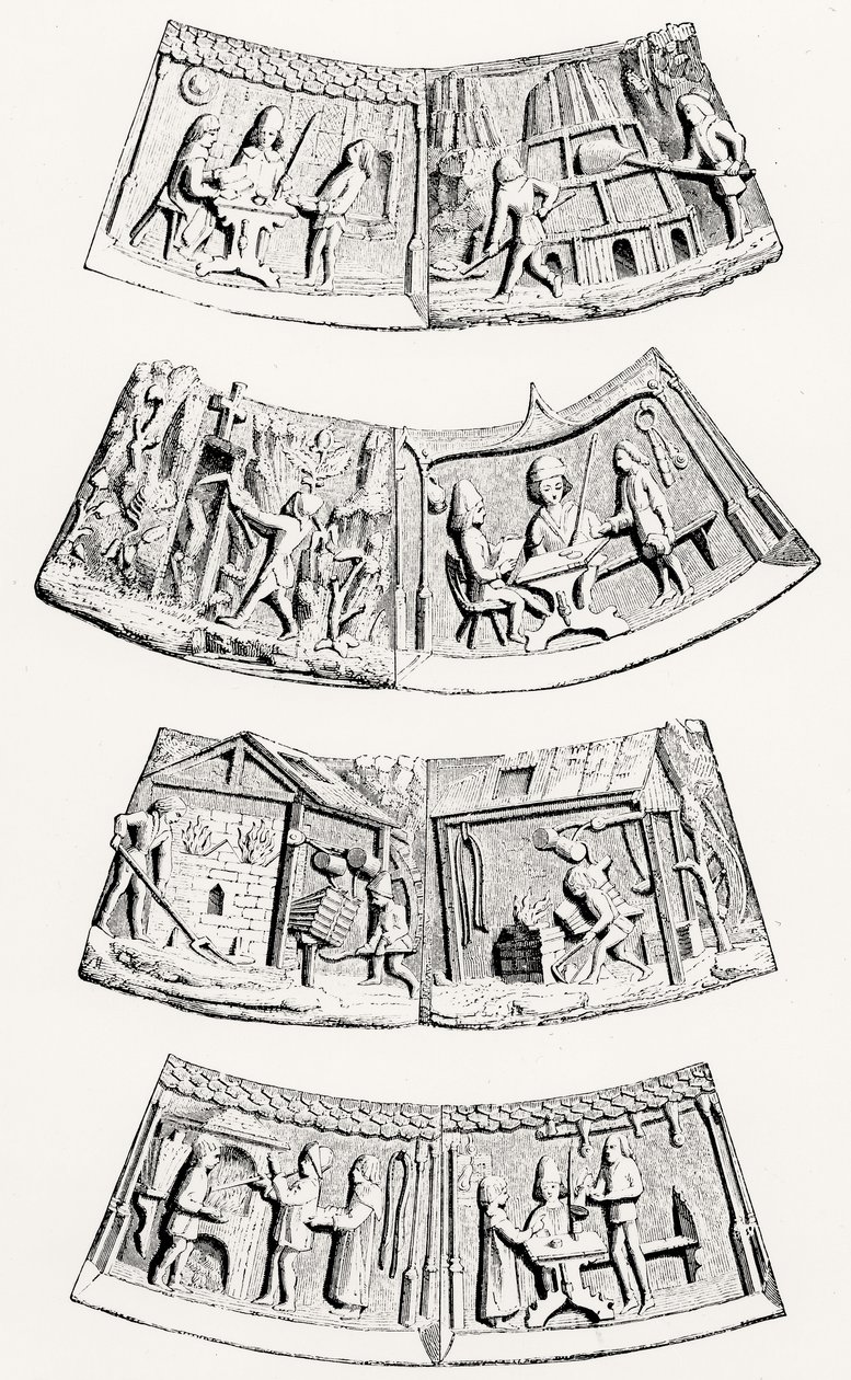 مسبك المعادن الثمينة ، قطع في الطوق الاحتفالي لكبير صاغة الذهب في غنت ، رسم توضيحي من العلوم والأدب في العصور الوسطى وعصر النهضة ، كتاب بواسطة مدرسة اللغة الإنجليزية