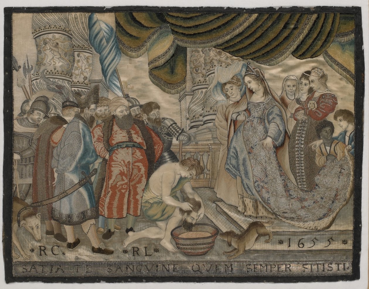 انتقام الملكة تومريس فوق كورش ، تطريز الحرير ، ص .1655 (تطريز الحرير) بواسطة مدرسة اللغة الإنجليزية